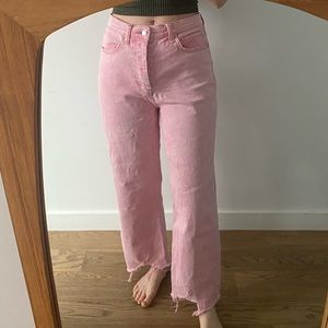 Baby Pink High Waisted Straight Leg Boyfriend Jeans